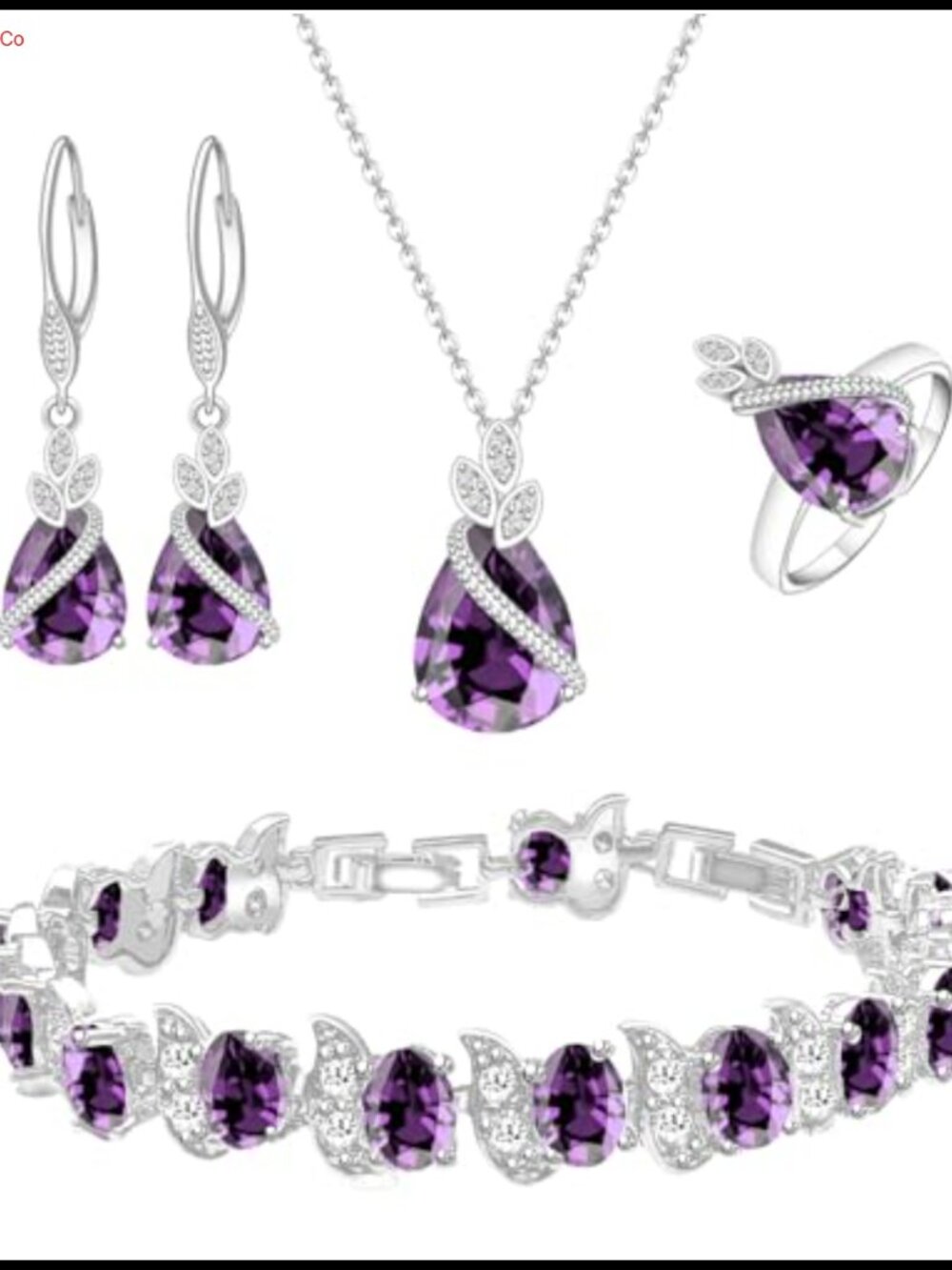 Teardrop Cubic Zirconia Jewelry Set Necklace Earrings Ring Bracelet